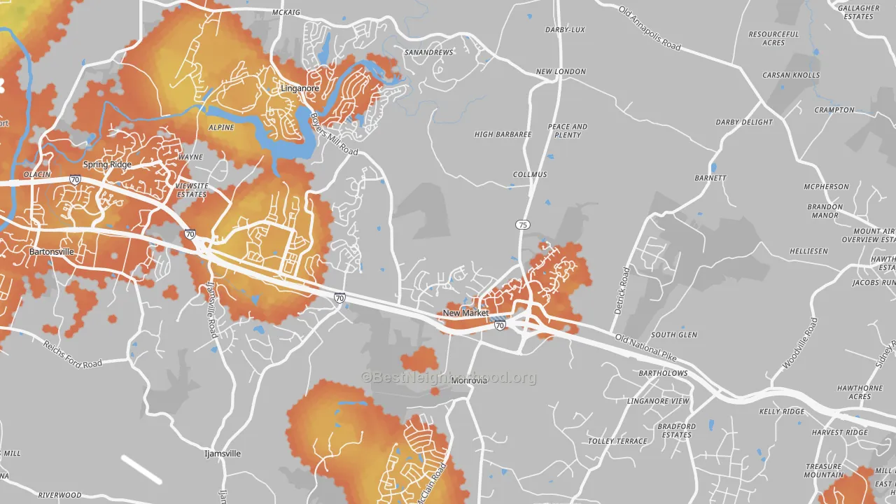 Bike Grade map of New Market, MD