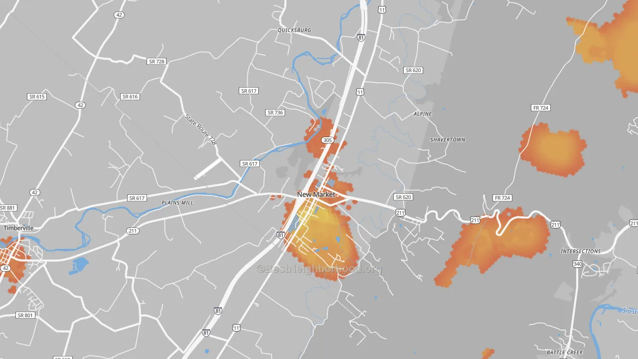 Bike Grade map of New Market, VA