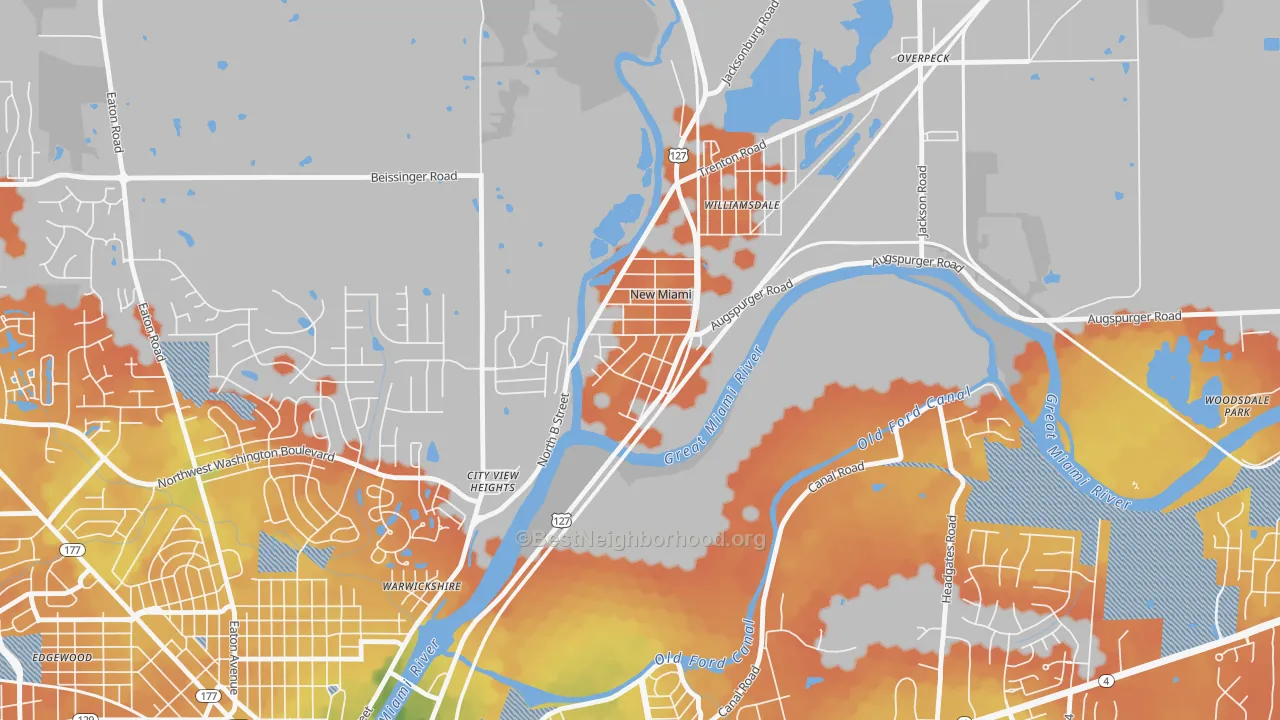 Bike Grade map of New Miami, OH