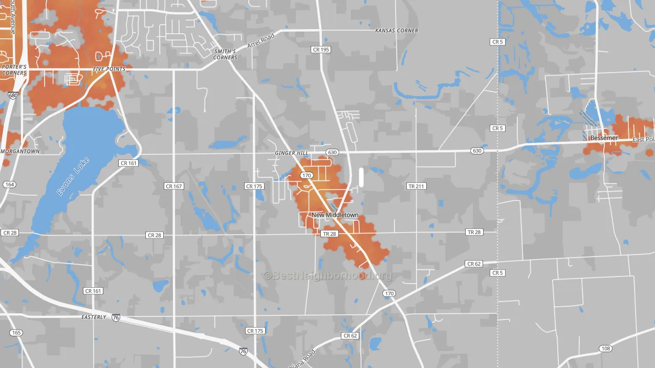 Bike Grade map of New Middletown, OH