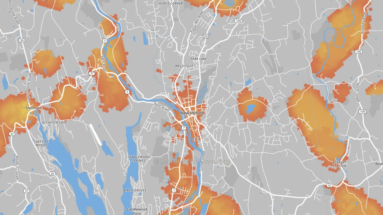 Bike Grade map of New Milford, CT