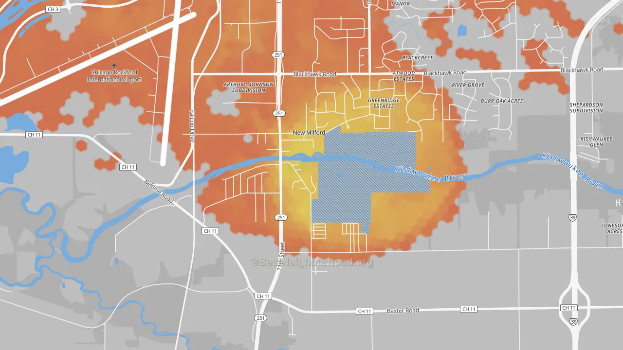 Bike Grade map of New Milford, IL