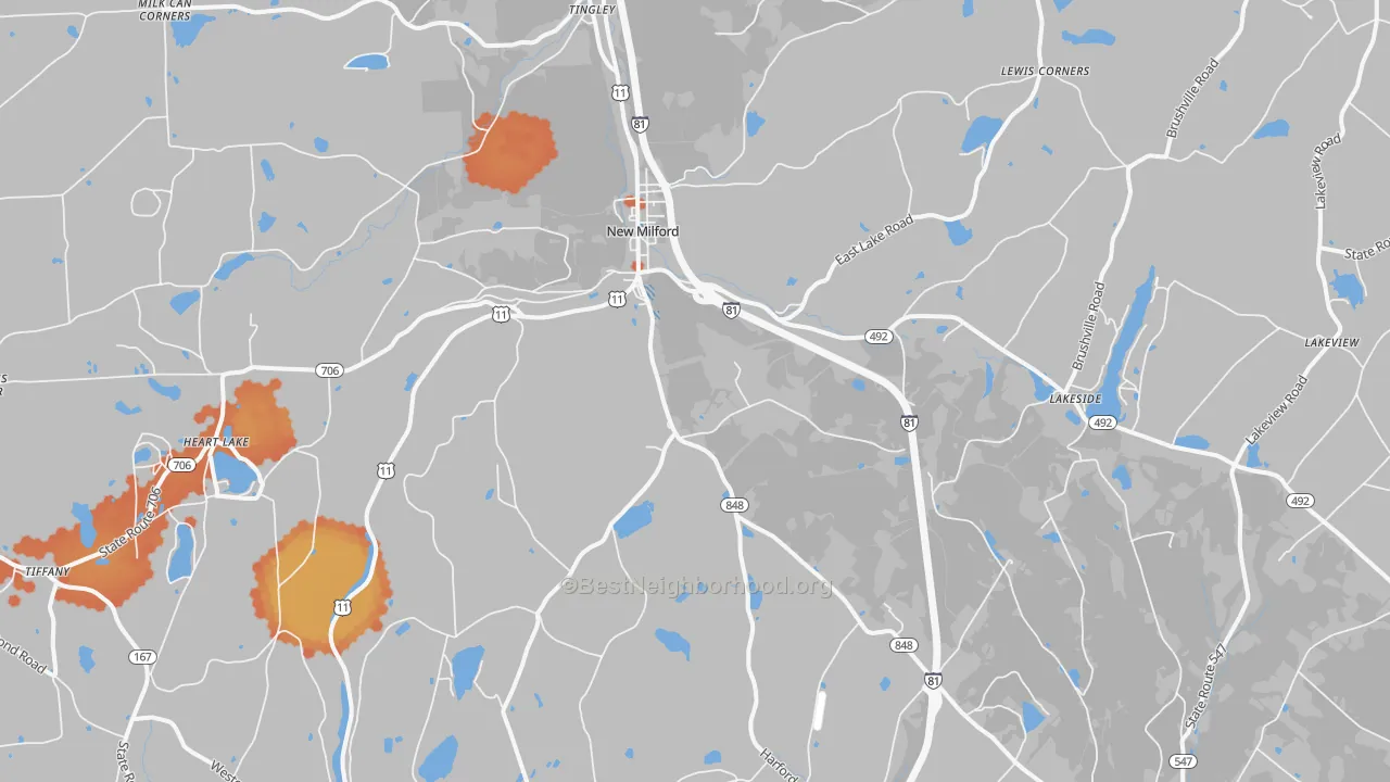 Bike Grade map of New Milford, PA
