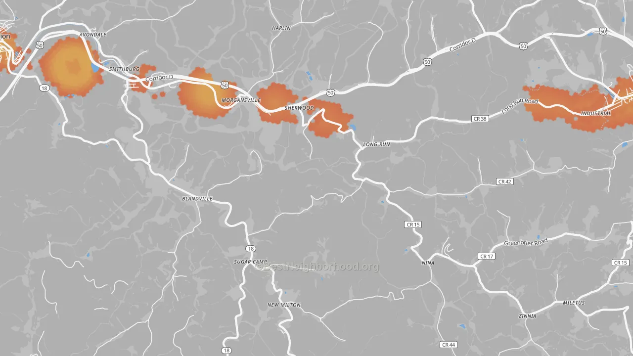 Bike Grade map of New Milton, WV