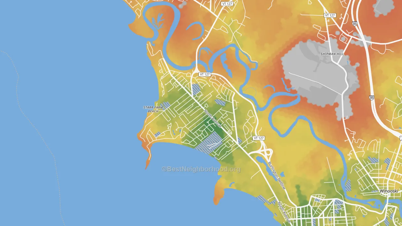 Bike Grade map of New North End, Burlington, VT