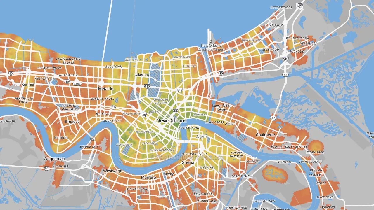 Bike Grade map of New Orleans, LA