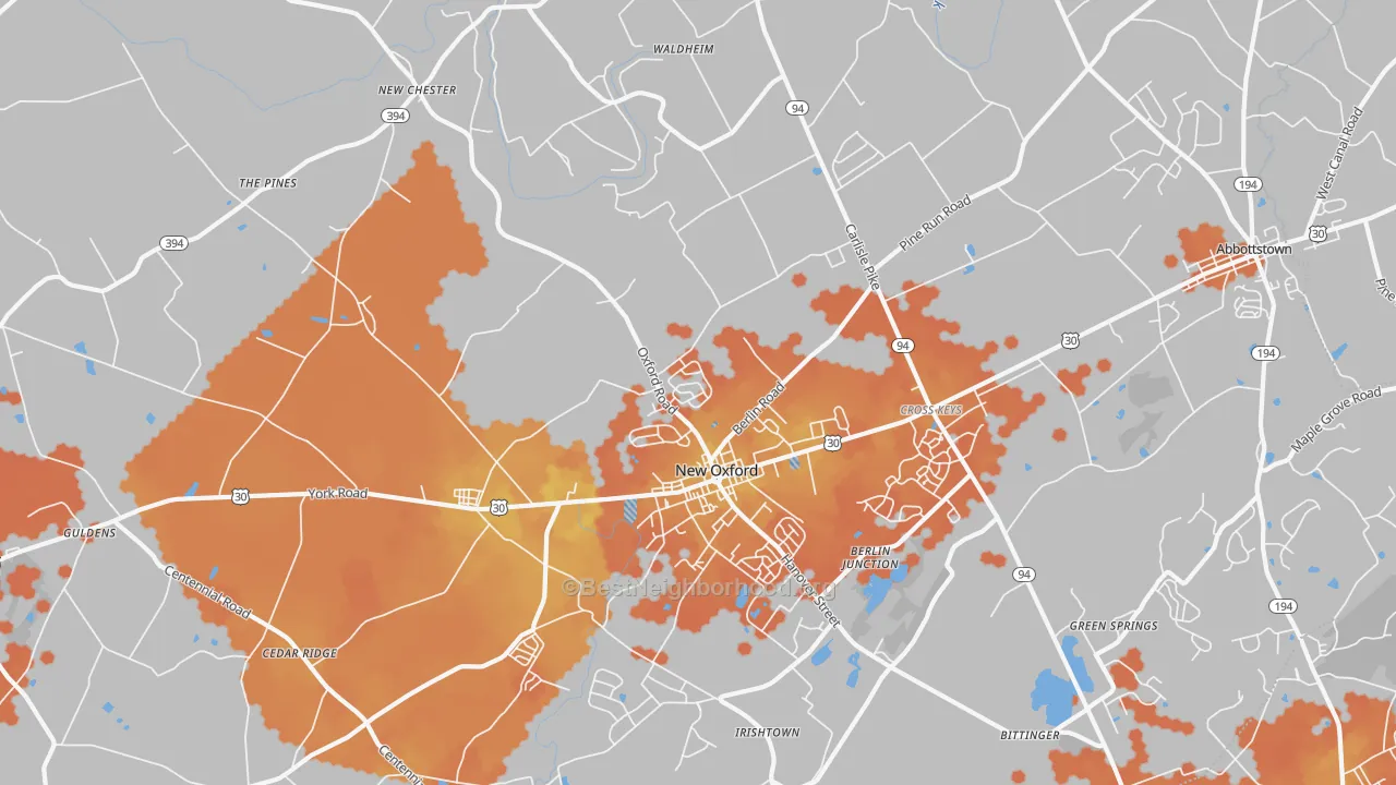 Bike Grade map of New Oxford, PA