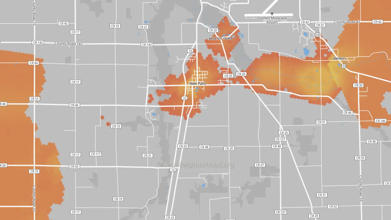 Bike Grade map of New Paris, IN