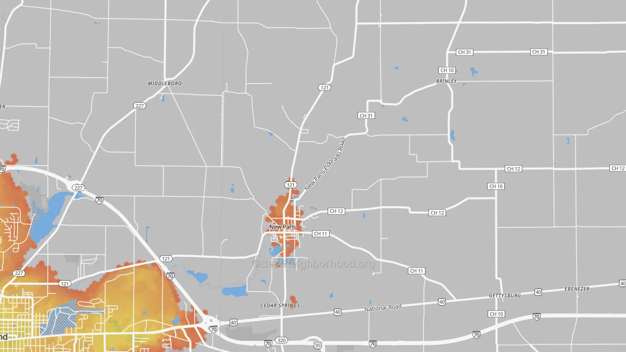 Bike Grade map of New Paris, OH