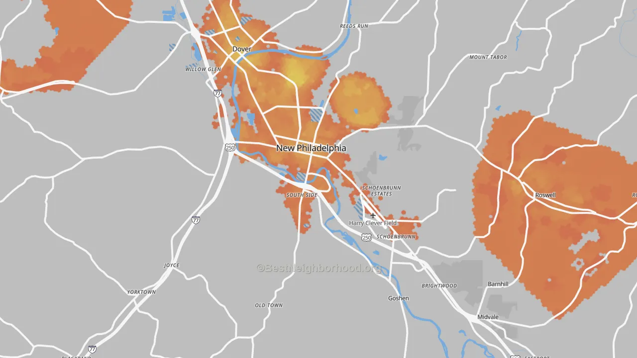 Bike Grade map of New Philadelphia, OH