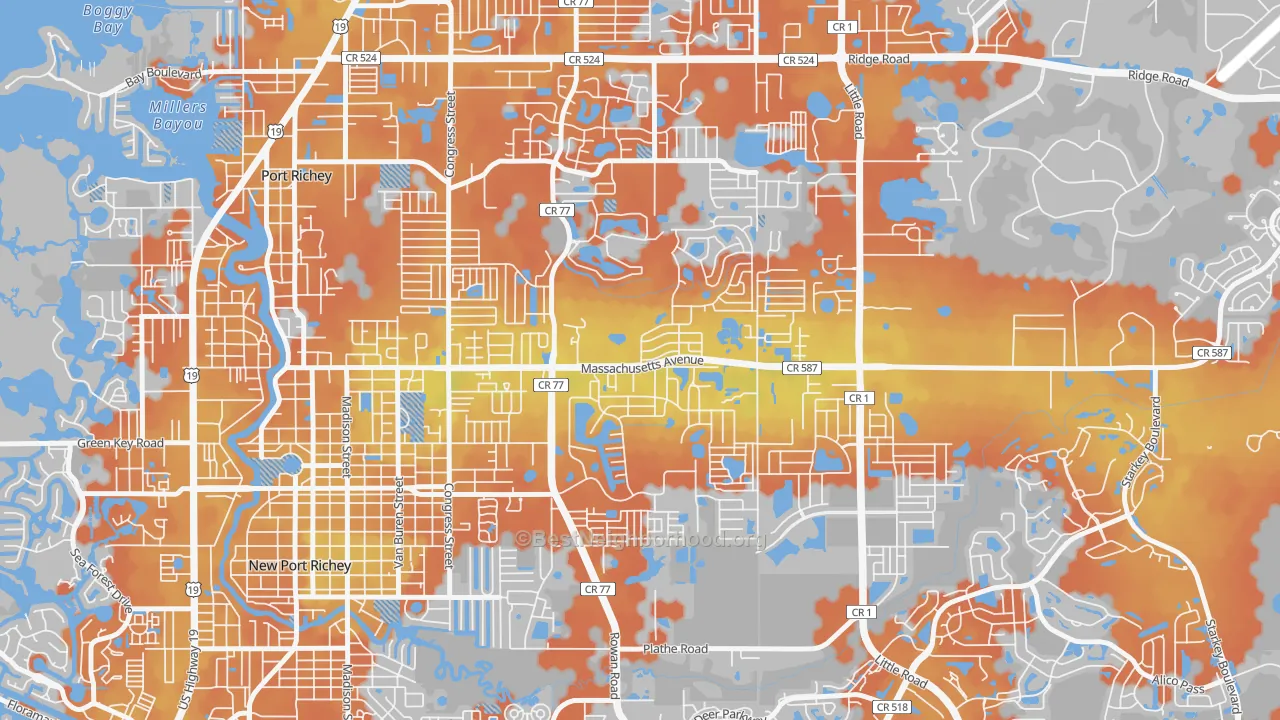 Bike Grade map of New Port Richey East, FL