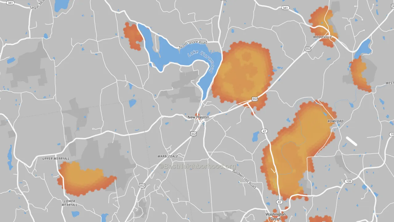 Bike Grade map of New Preston-Marble Dale, CT