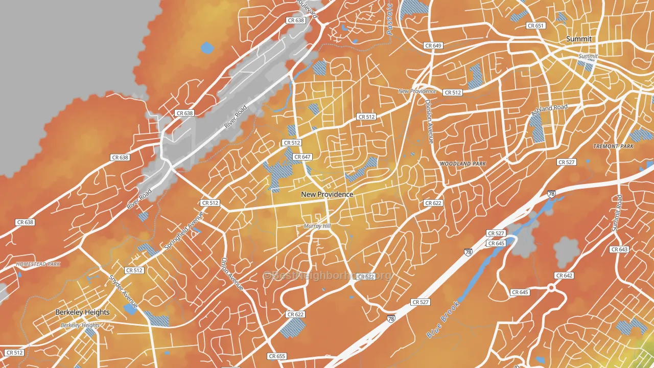 Bike Grade map of New Providence, NJ