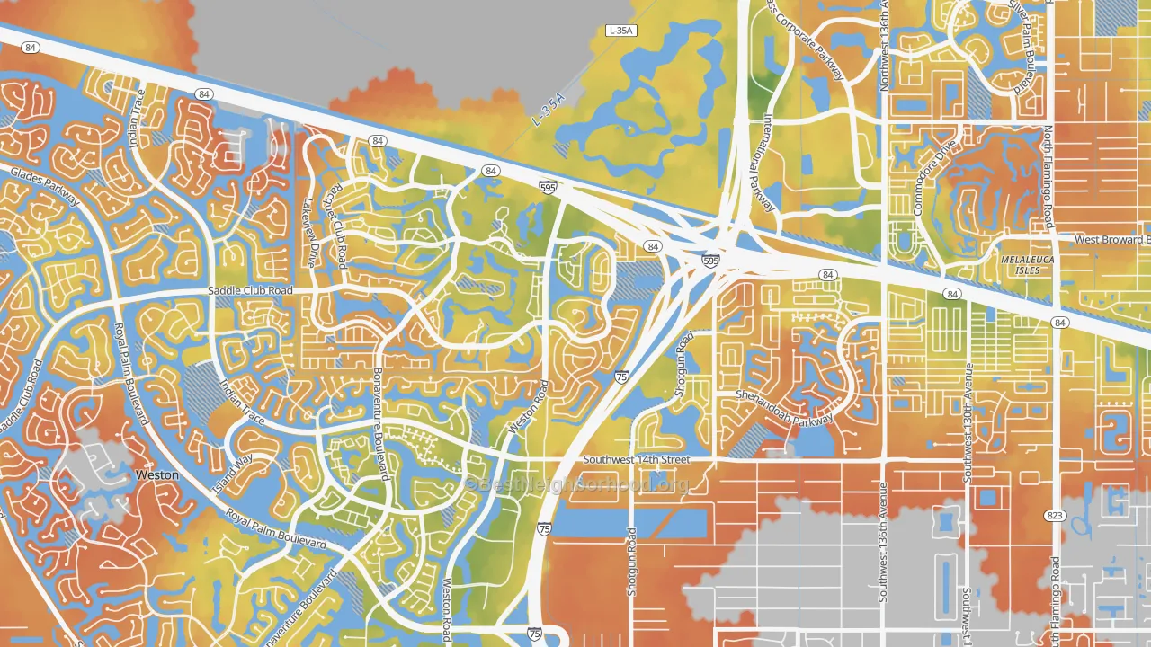 Bike Grade map of New River Estates, Sunrise, FL
