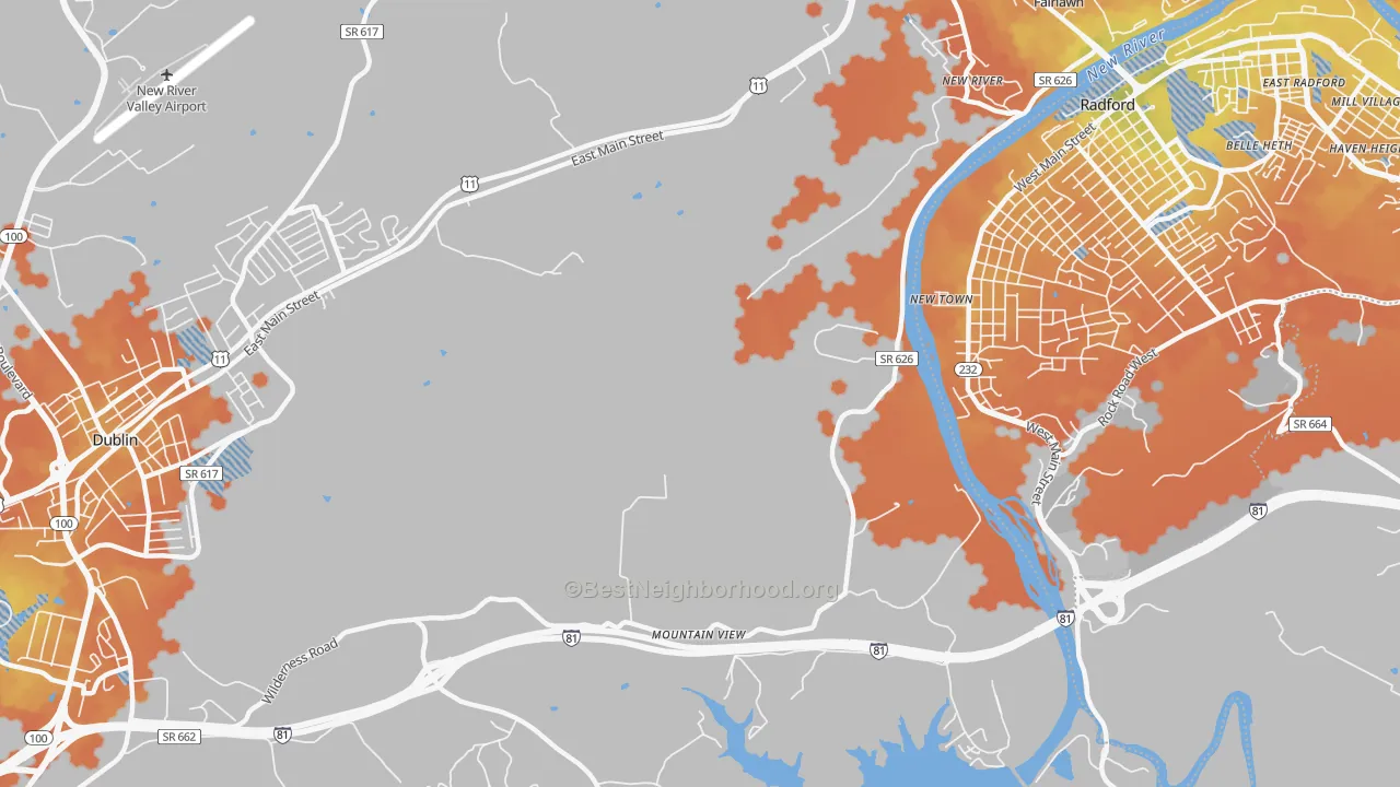 Bike Grade map of New River, VA