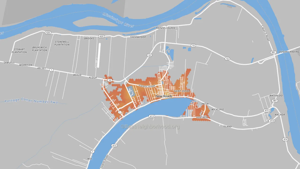 Bike Grade map of New Roads, LA