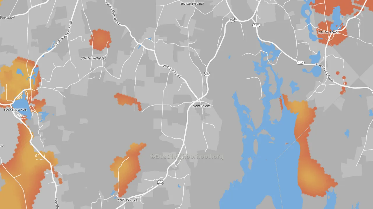 Bike Grade map of New Salem, MA