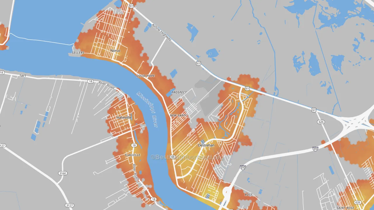 Bike Grade map of New Sarpy, LA