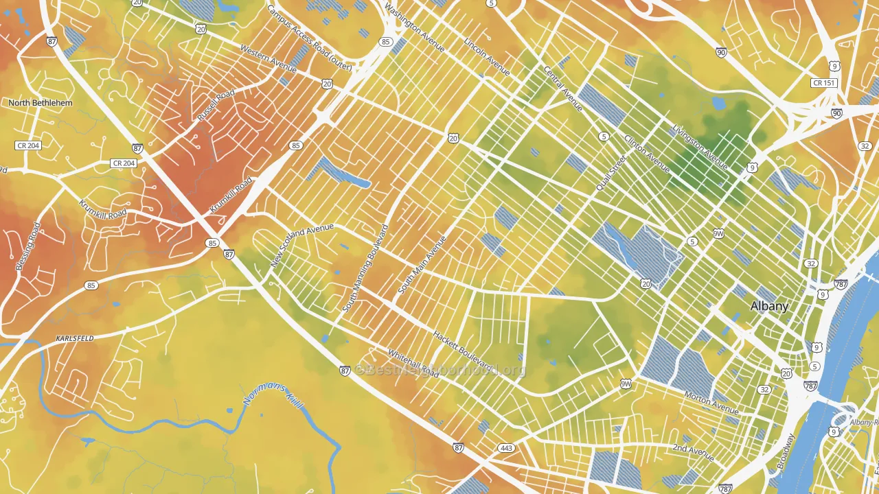 Bike Grade map of New Scotland-Woodlawn, Albany, NY