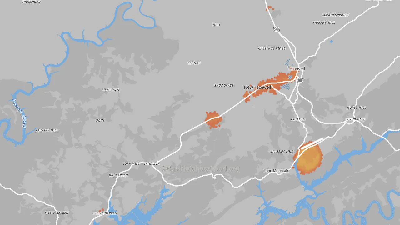Bike Grade map of New Tazewell, TN