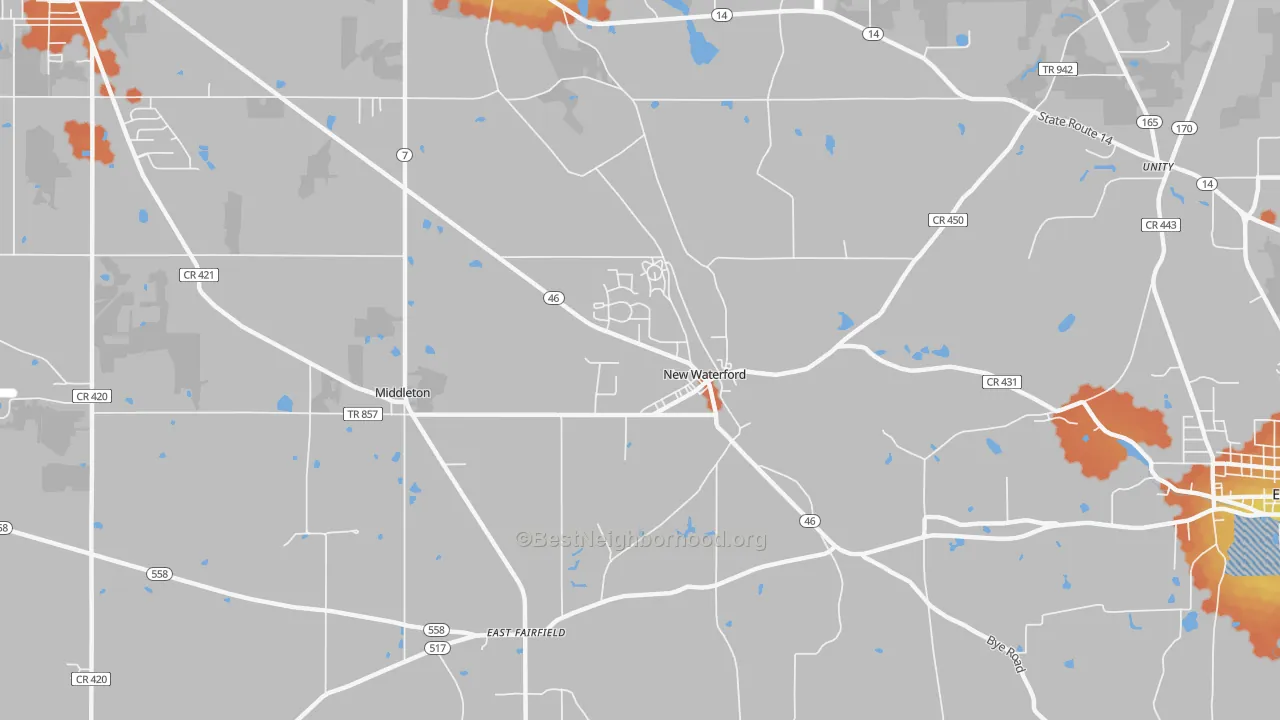 Bike Grade map of New Waterford, OH