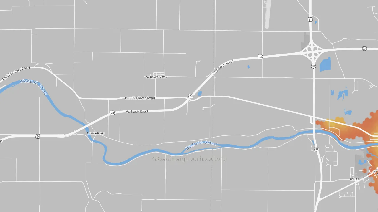 Bike Grade map of New Waverly, IN