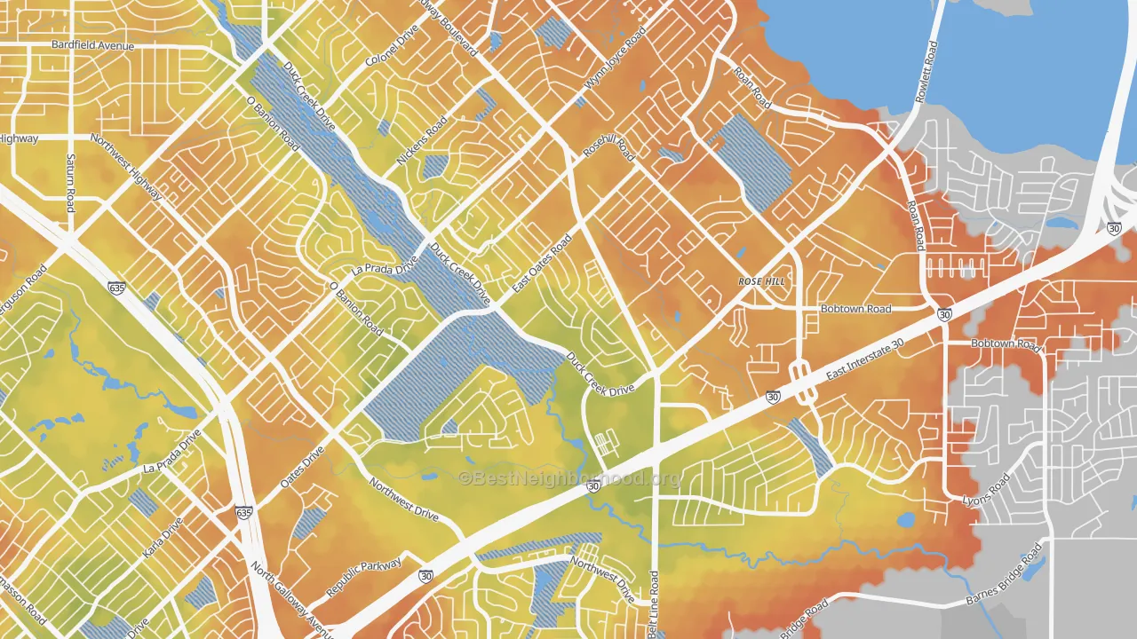 Bike Grade map of New West, Garland, TX