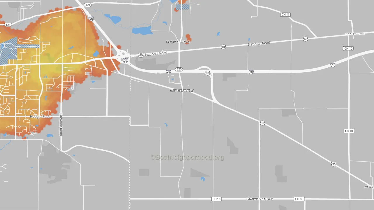 Bike Grade map of New Westville, OH