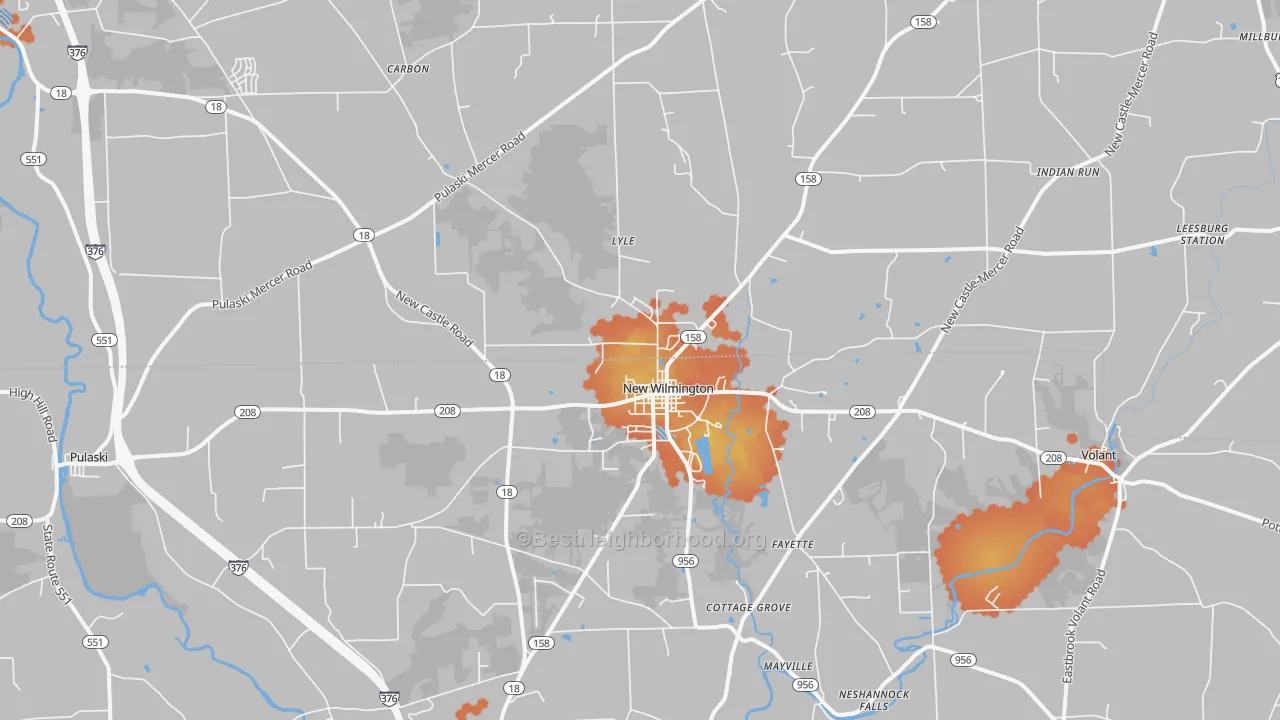 Bike Grade map of New Wilmington, PA