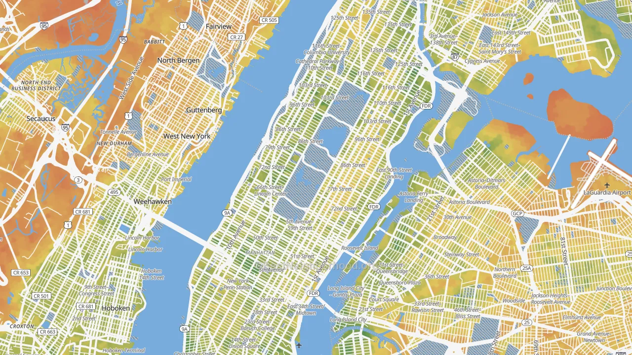 Bike Grade map of New York County, NY