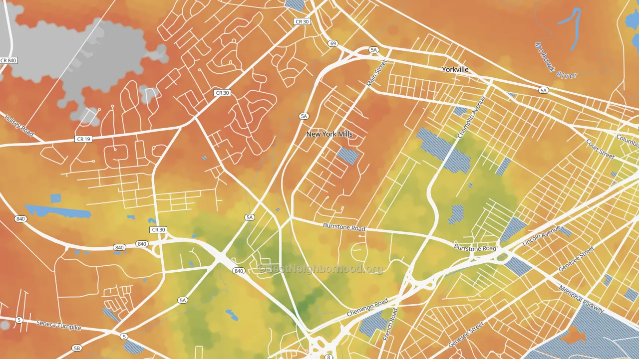 Bike Grade map of New York Mills, NY