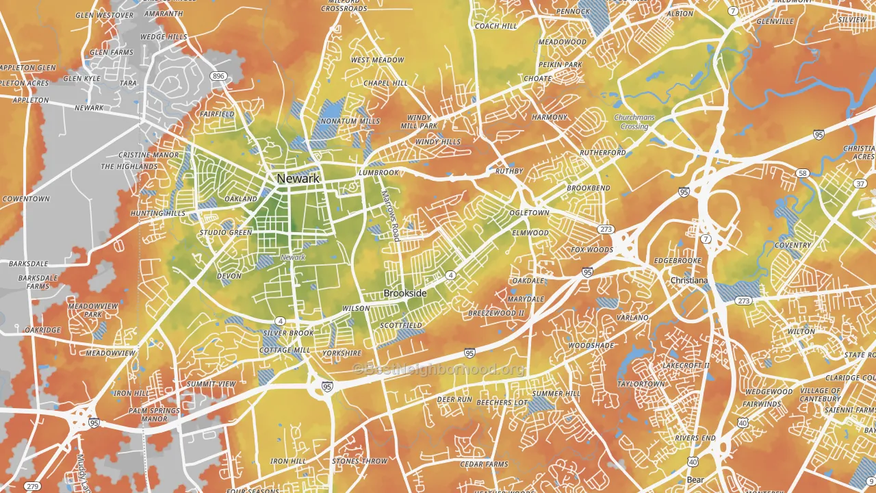 Bike Grade map of Newark, DE