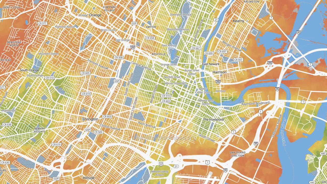 Bike Grade map of Newark, NJ