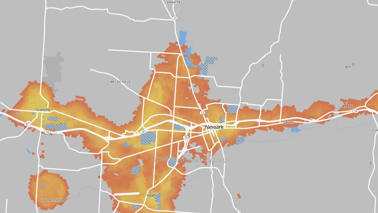 Bike Grade map of Newark, OH