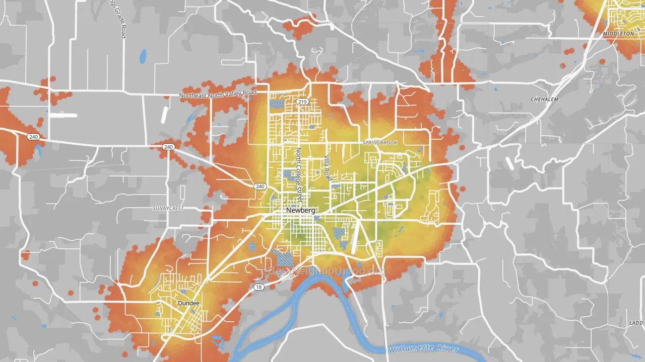 Bike Grade map of Newberg, OR