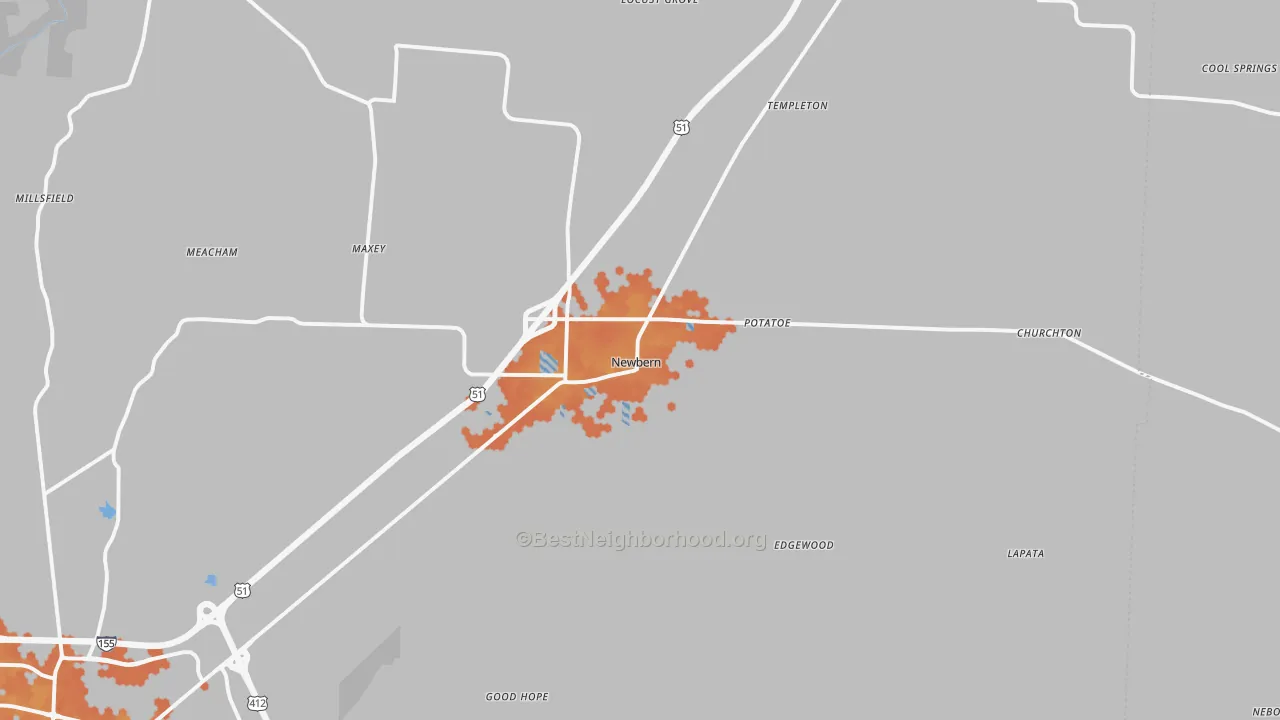 Bike Grade map of Newbern, TN