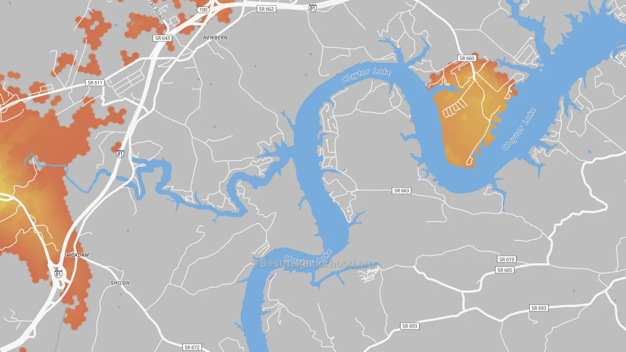 Bike Grade map of Newbern, VA