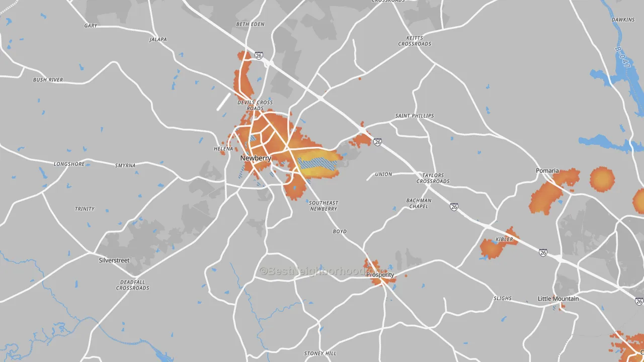 Bike Grade map of Newberry County, SC