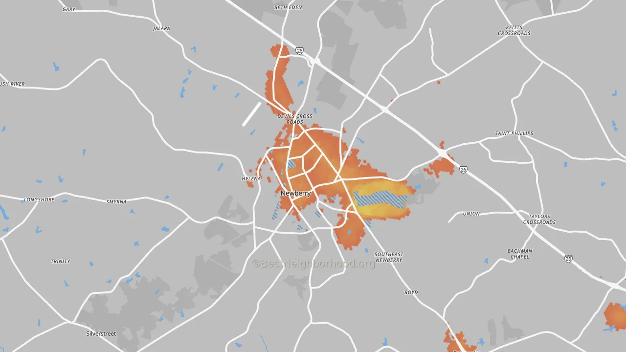 Bike Grade map of Newberry, SC