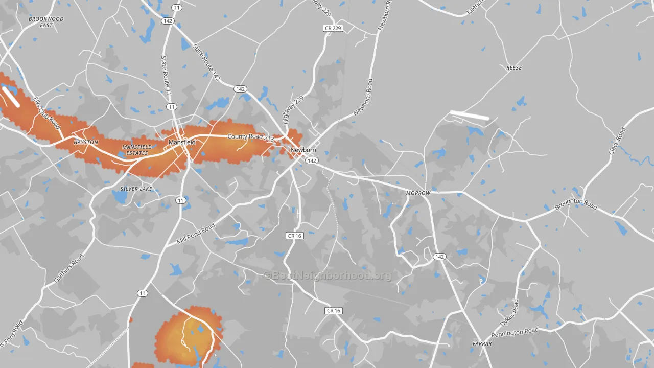 Bike Grade map of Newborn, GA
