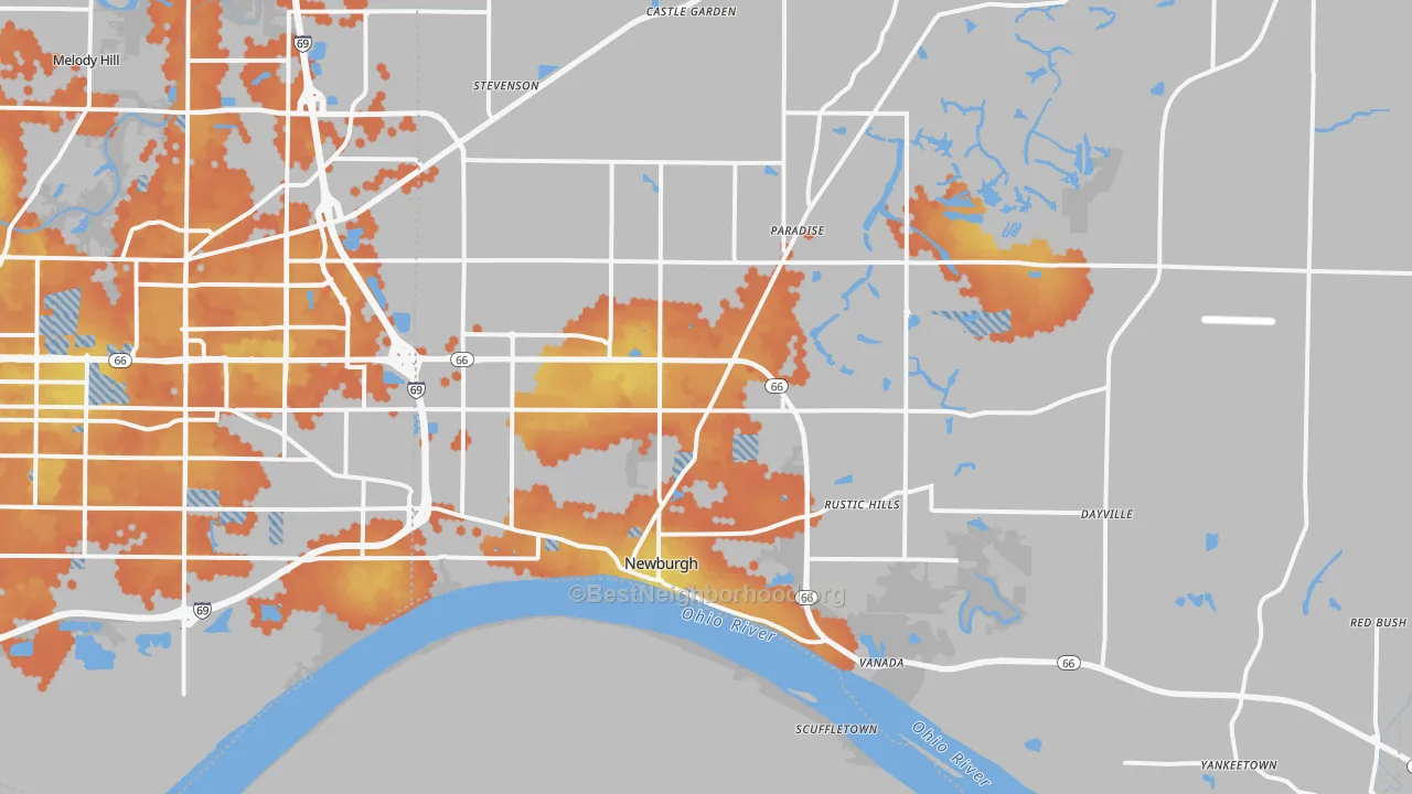 Bike Grade map of Newburgh, IN