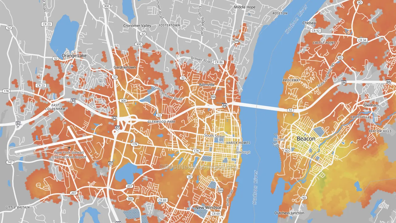 Bike Grade map of Newburgh, NY