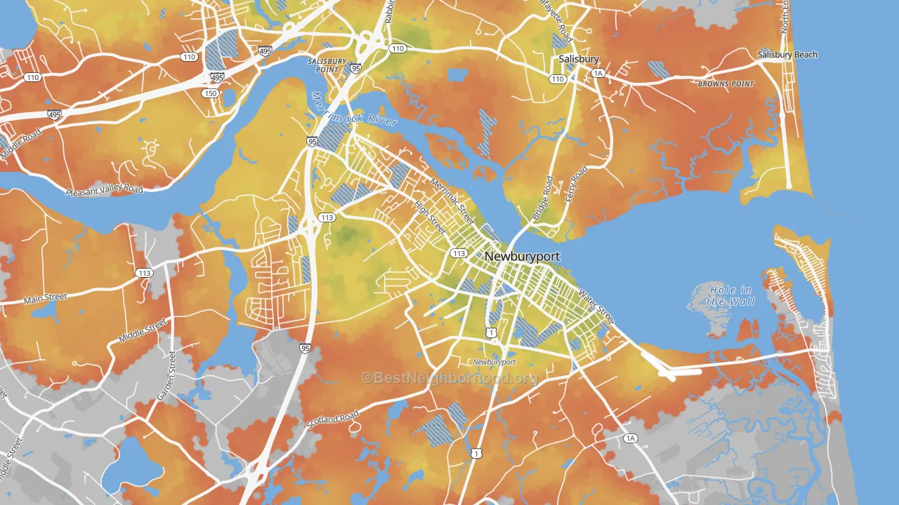 Bike Grade map of Newburyport, MA