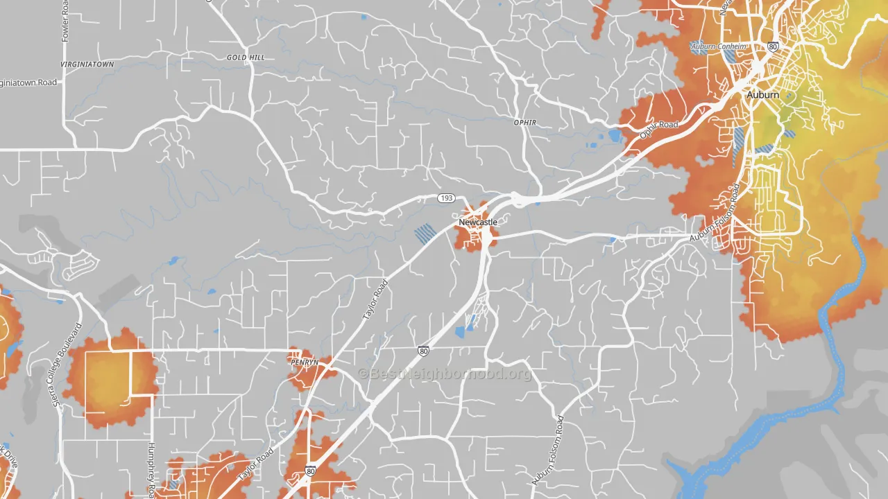 Bike Grade map of Newcastle, CA