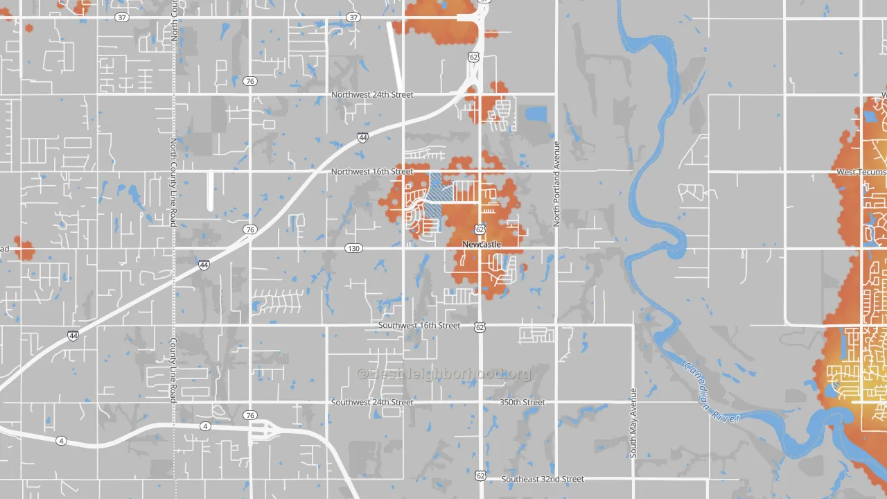 Bike Grade map of Newcastle, OK