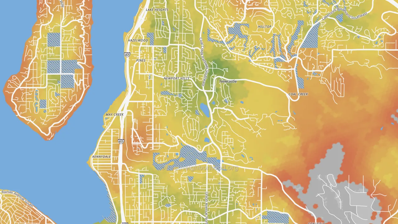 Bike Grade map of Newcastle, WA