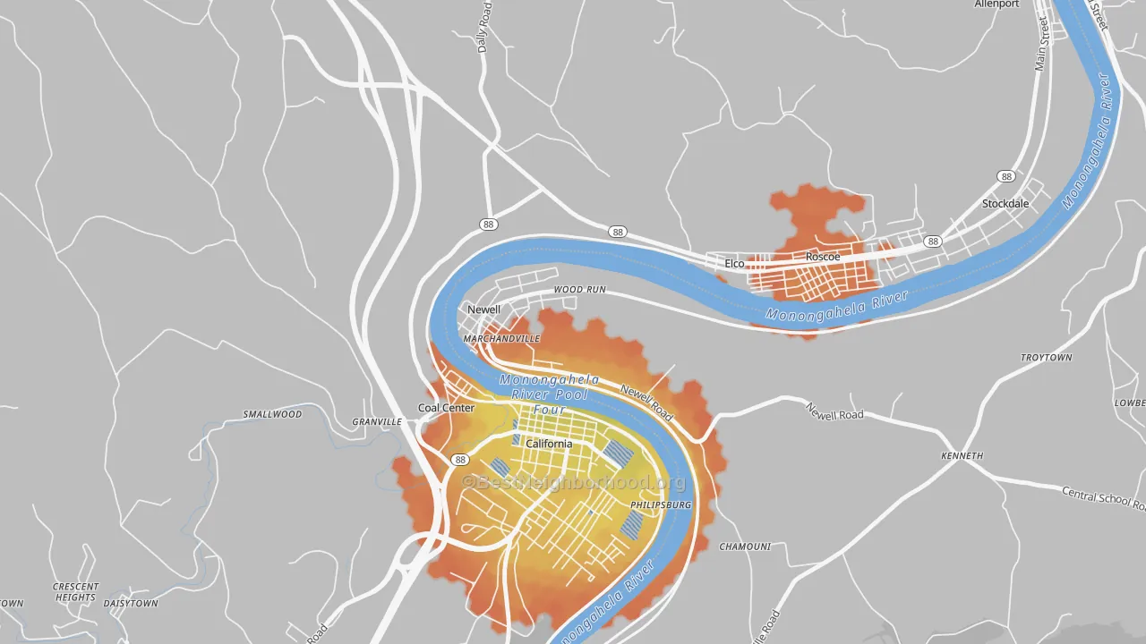Bike Grade map of Newell, PA