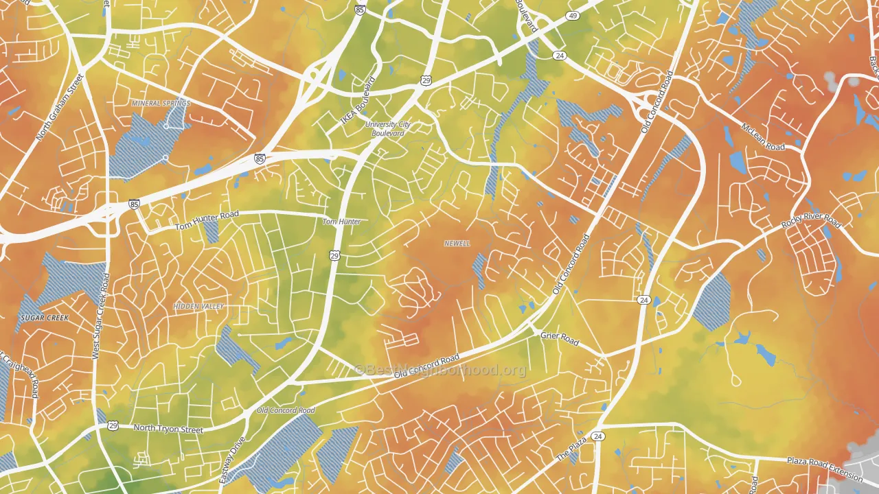 Bike Grade map of Newell South, Charlotte, NC