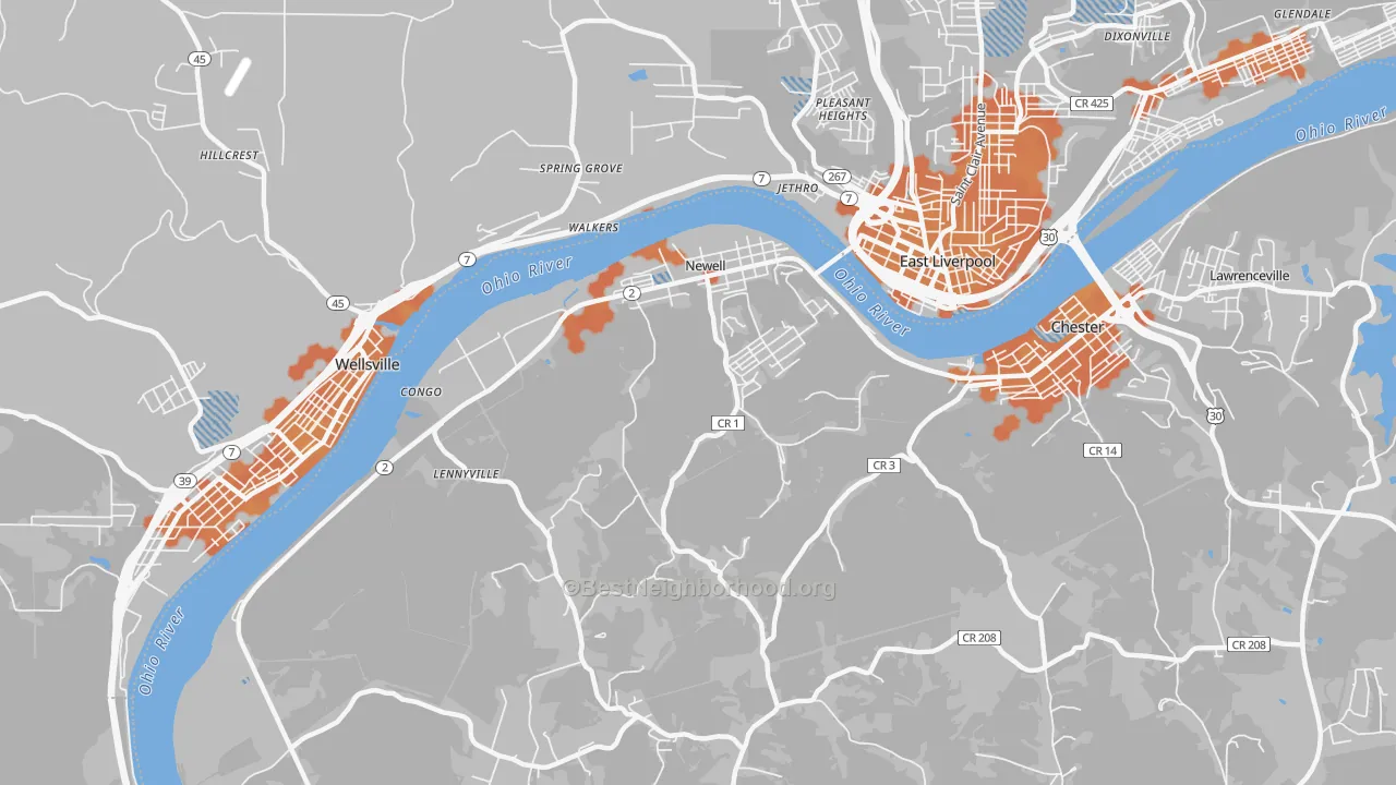 Bike Grade map of Newell, WV