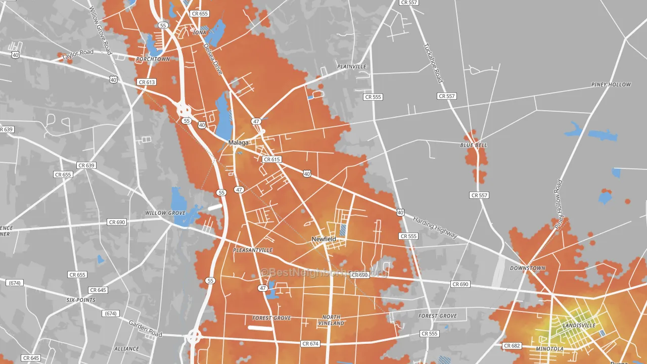 Bike Grade map of Newfield, NJ